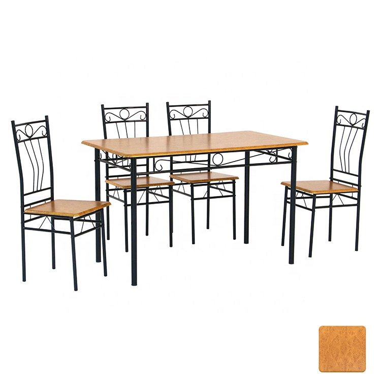  Popular style marble borad wooden dining table set with iron metal frame 4chair set dining room set for home-kitchen-restaurant